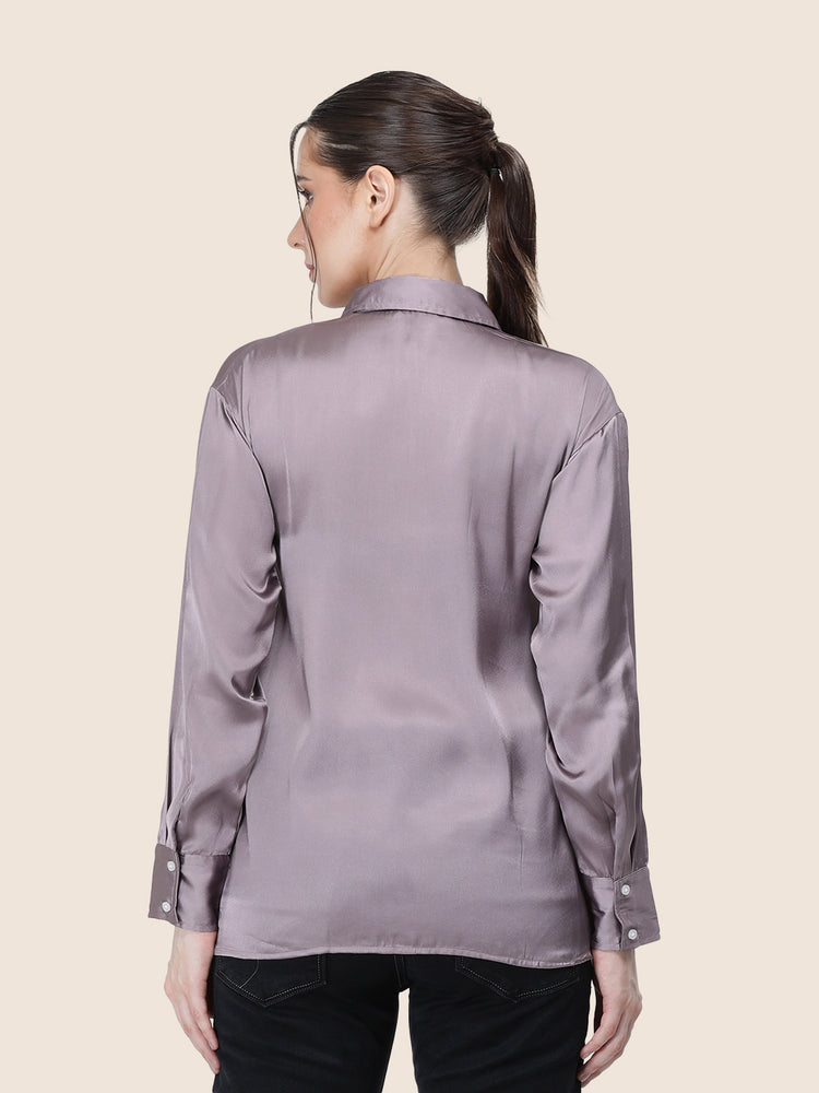 Women'S Premium Mauve Regular Fit Solid Satin Shirt