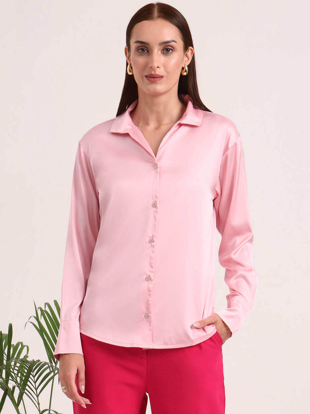 Women's European Satin Spread Collar Shirt