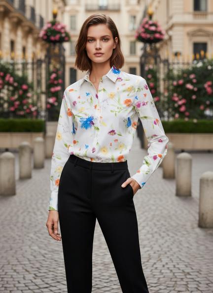Premium Micro Multicolour Regular Length Straight Hem Digital Print Shirt