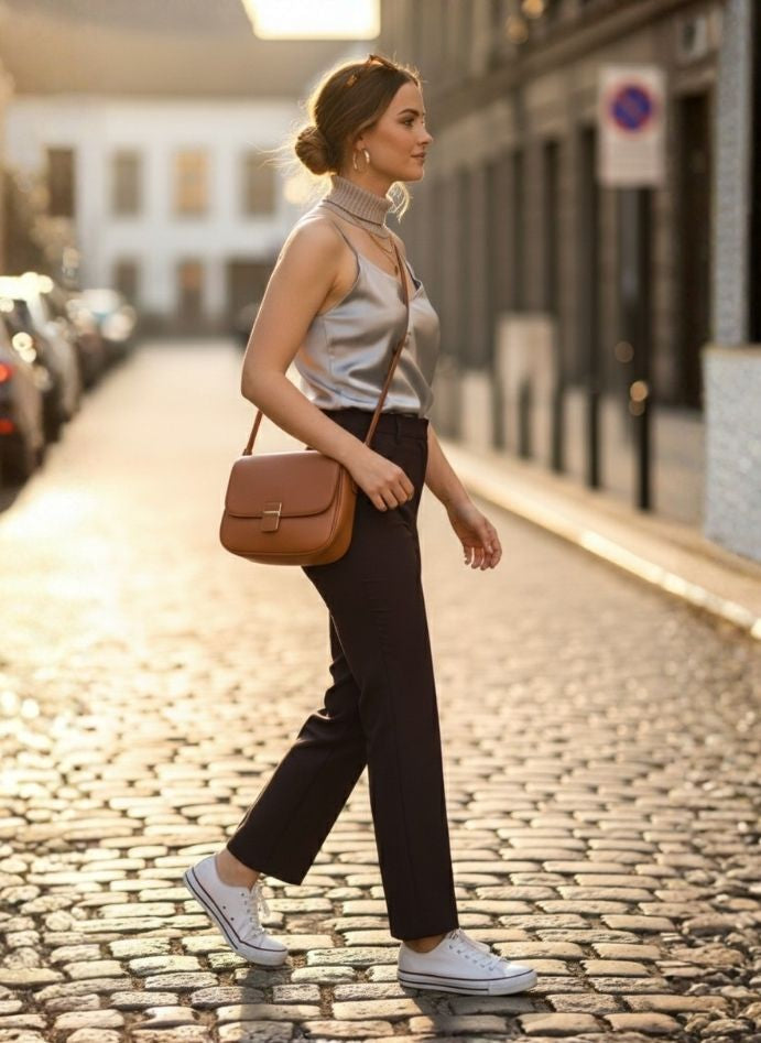 European Satin V-Neck Sleeveless Top