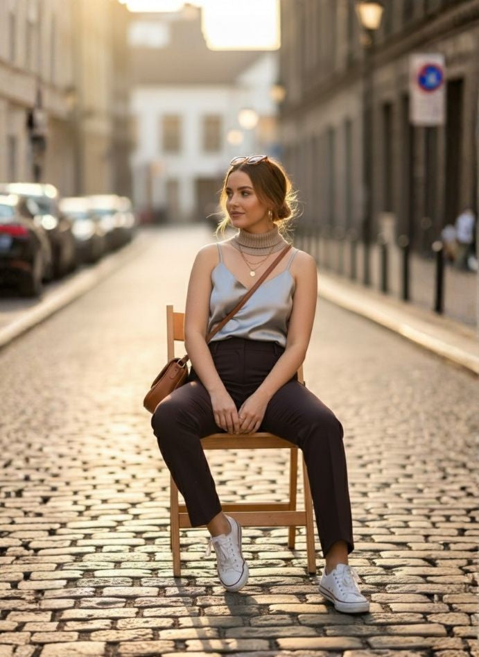 European Satin V-Neck Sleeveless Top