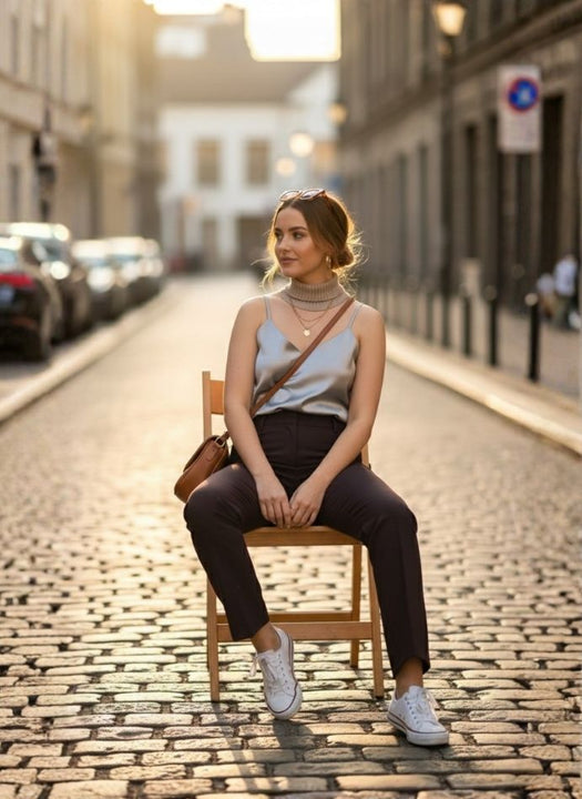 European Satin V-Neck Sleeveless Top