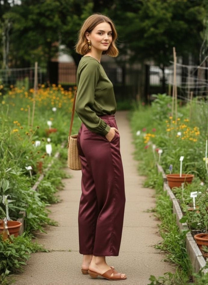 European Satin Bishop Sleeves Top