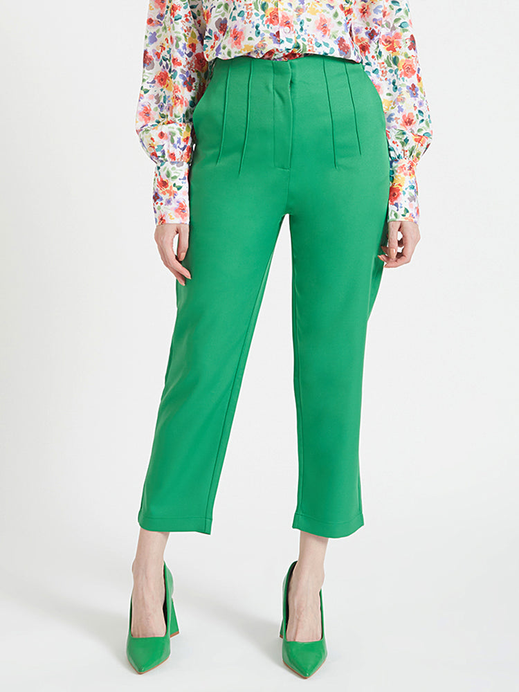 Women'S Luxury Banana Crepe Island Green Skin Fit Multi Pleated Trouser