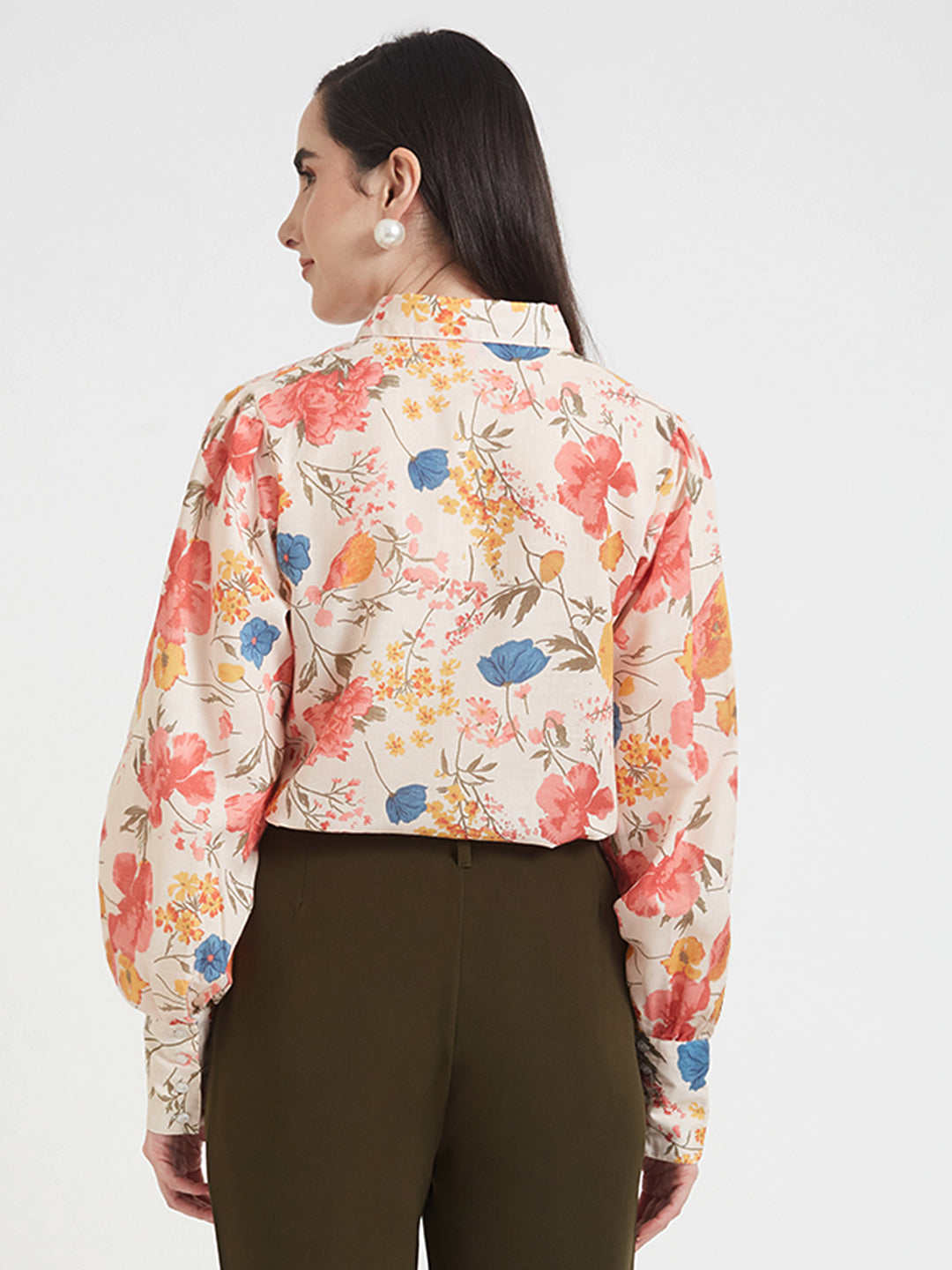 Luxury Cambric Digital Print Puff Sleeve Shirt