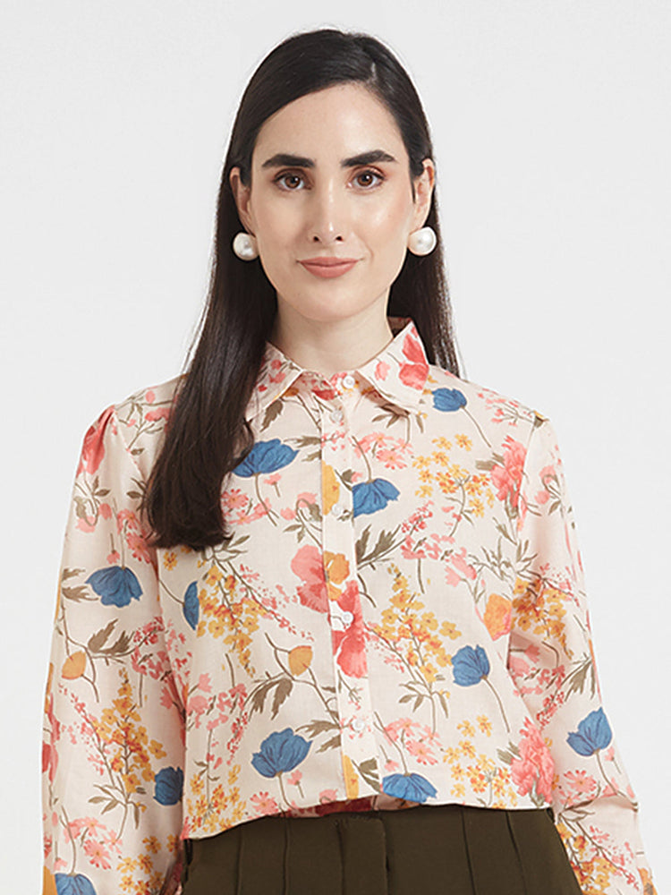 Luxury Cambric Digital Print Puff Sleeve Shirt