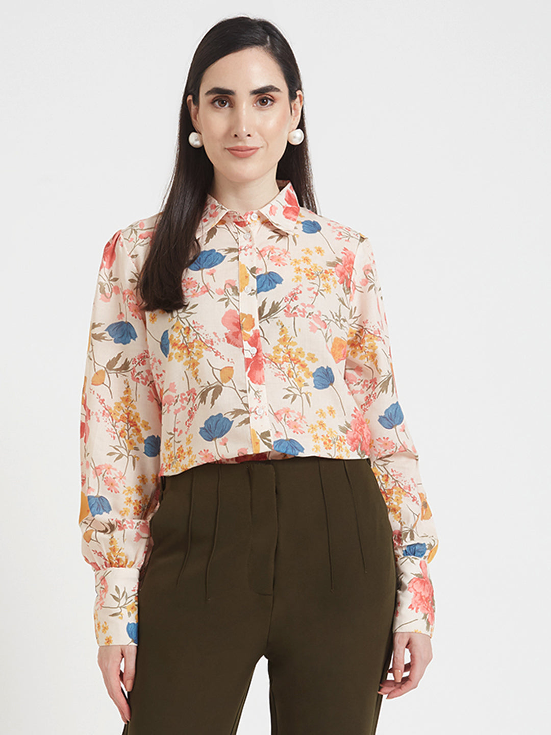 Luxury Cambric Digital Print Puff Sleeve Shirt