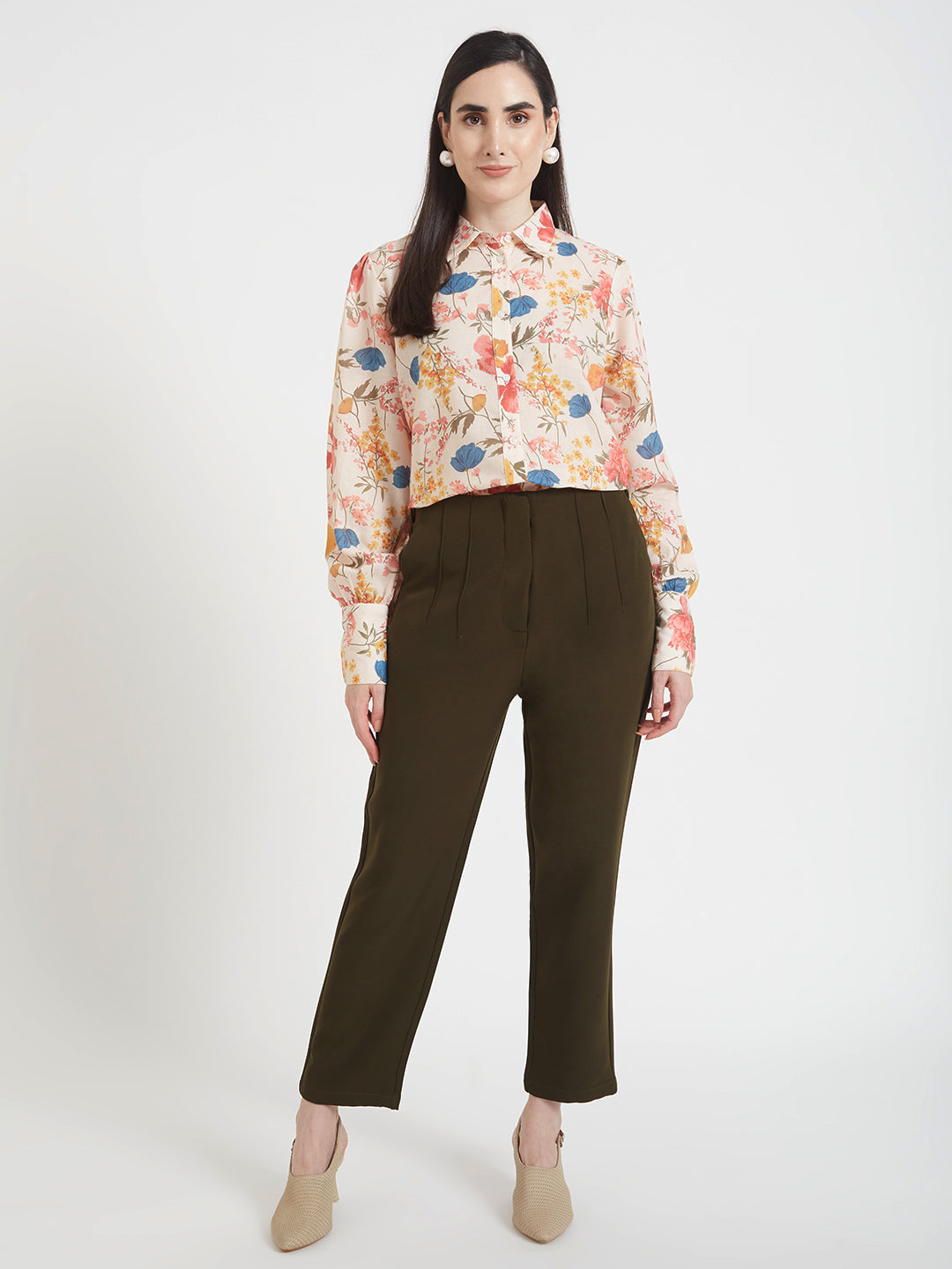 Luxury Cambric Digital Print Puff Sleeve Shirt