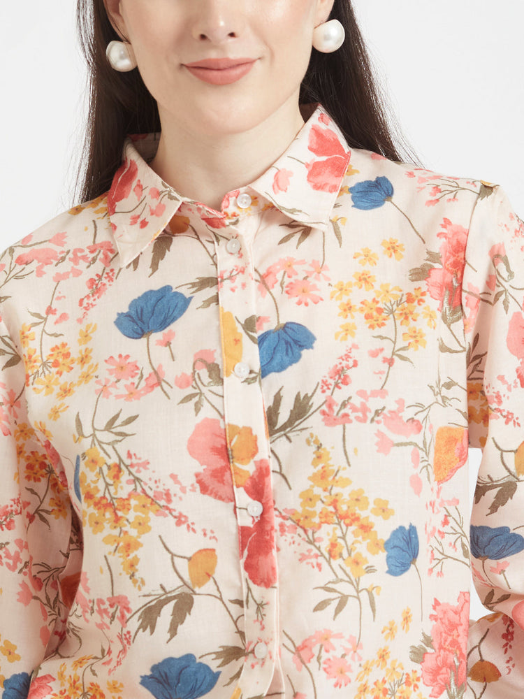 Luxury Cambric Digital Print Puff Sleeve Shirt