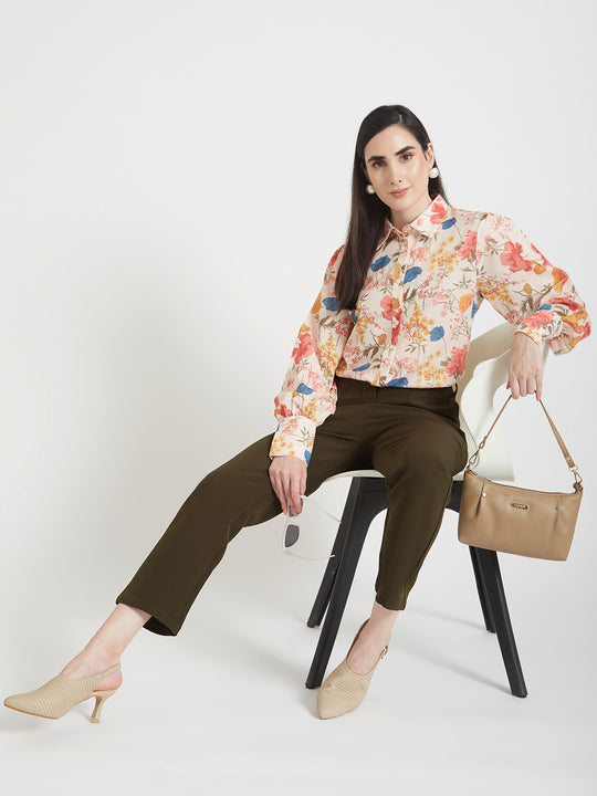 Luxury Cambric Digital Print Puff Sleeve Shirt