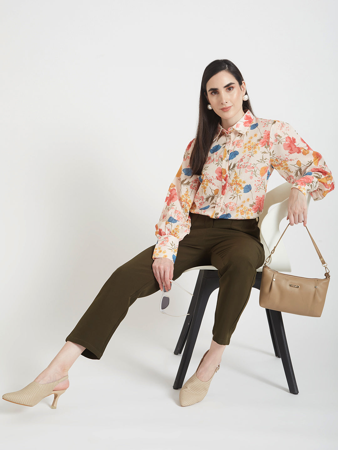 Luxury Cambric Digital Print Puff Sleeve Shirt