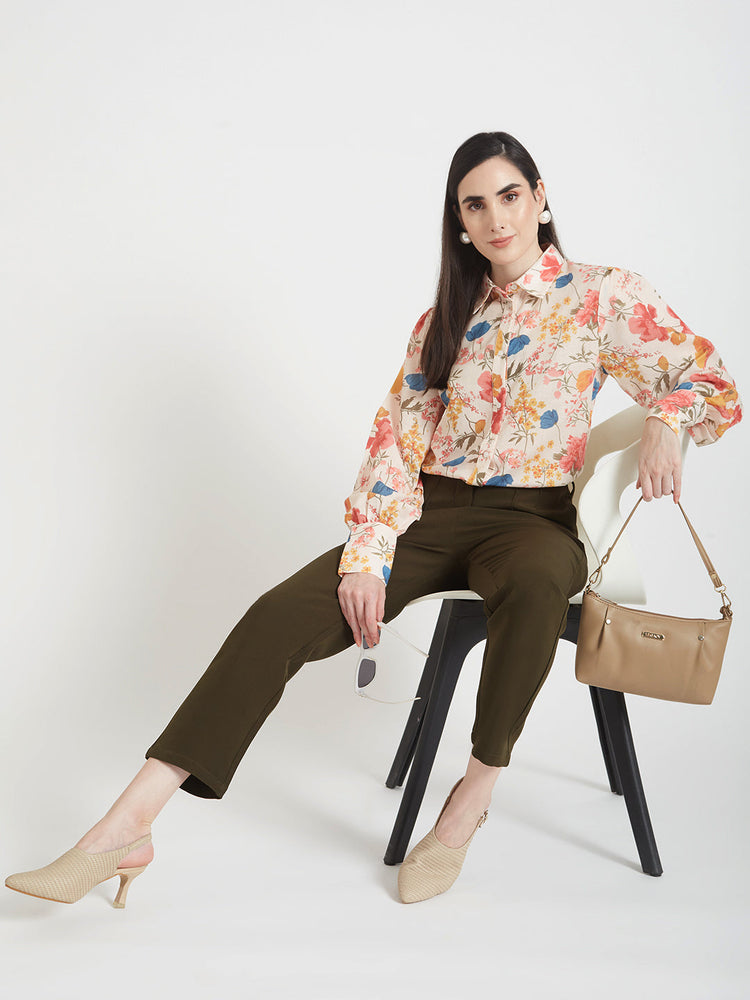 Luxury Cambric Digital Print Puff Sleeve Shirt