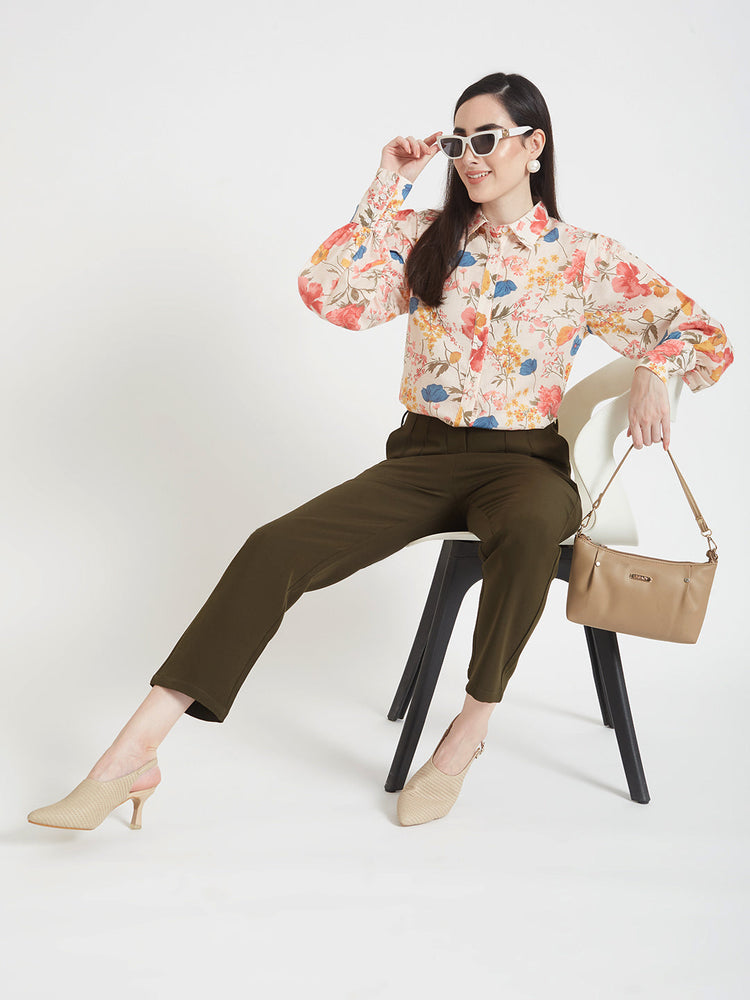 Luxury Cambric Digital Print Puff Sleeve Shirt