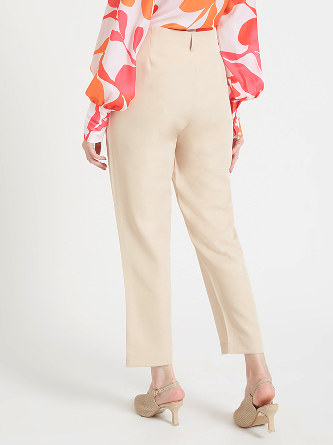 Women'S Luxury Banana Crepe Fawn Skin Fit Multi Pleated Trouser