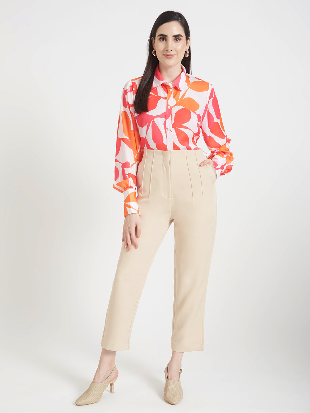 Women'S Luxury Banana Crepe Fawn Skin Fit Multi Pleated Trouser