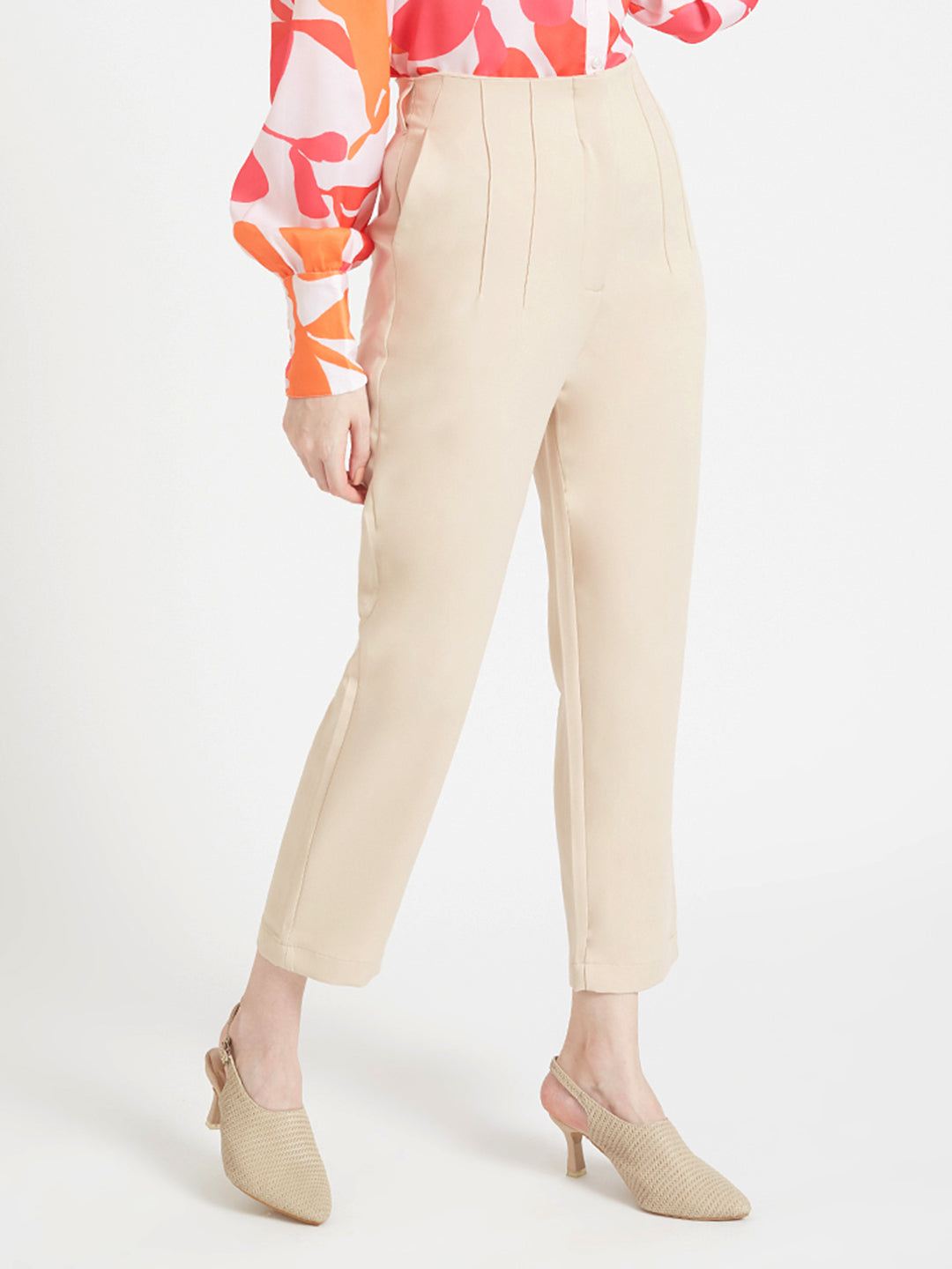 Women'S Luxury Banana Crepe Fawn Skin Fit Multi Pleated Trouser