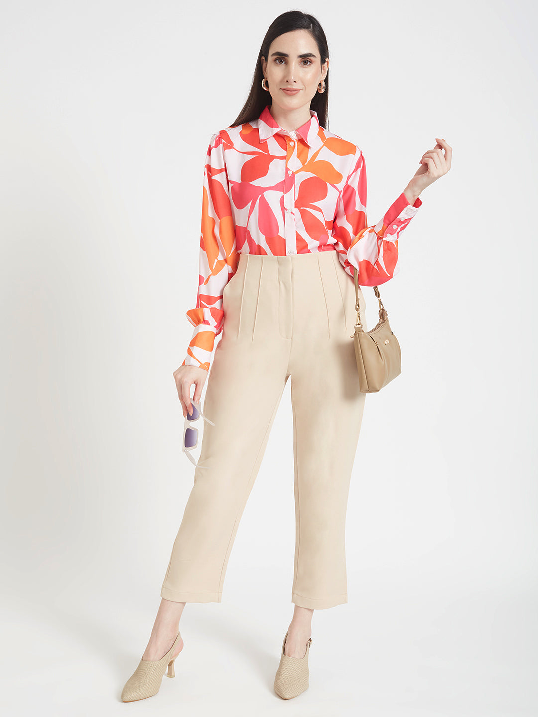 Women'S Luxury Banana Crepe Fawn Skin Fit Multi Pleated Trouser