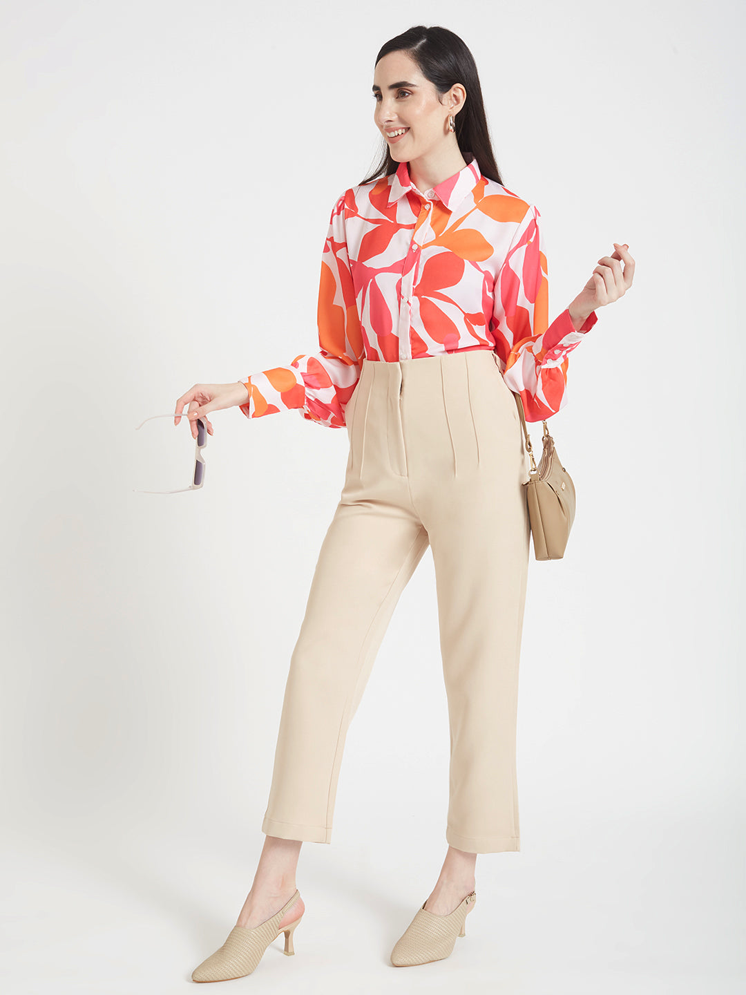 Women'S Luxury Banana Crepe Fawn Skin Fit Multi Pleated Trouser