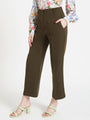 Women'S Luxury Banana Crepe Olive Straight Fit Flap Pocket Trouser