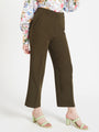 Women'S Luxury Banana Crepe Olive Straight Fit Flap Pocket Trouser