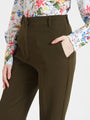 Women'S Luxury Banana Crepe Olive Straight Fit Flap Pocket Trouser
