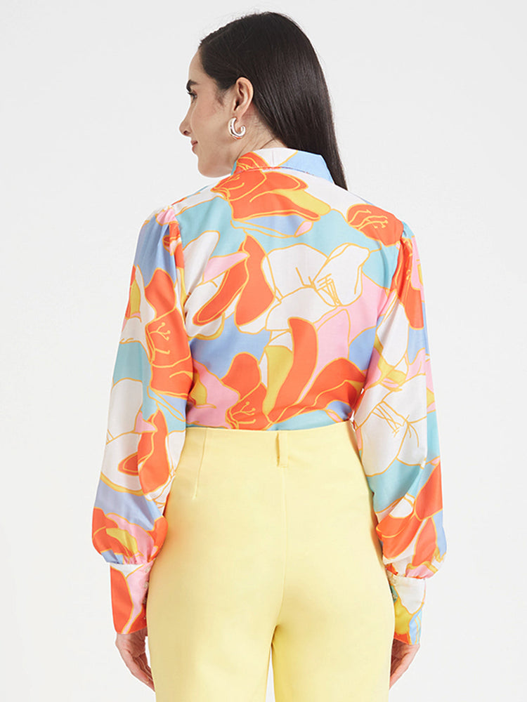 Premium Muslin Digital Print Puff Sleeve Shirt