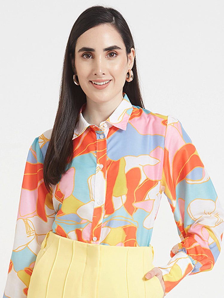 Premium Muslin Digital Print Puff Sleeve Shirt