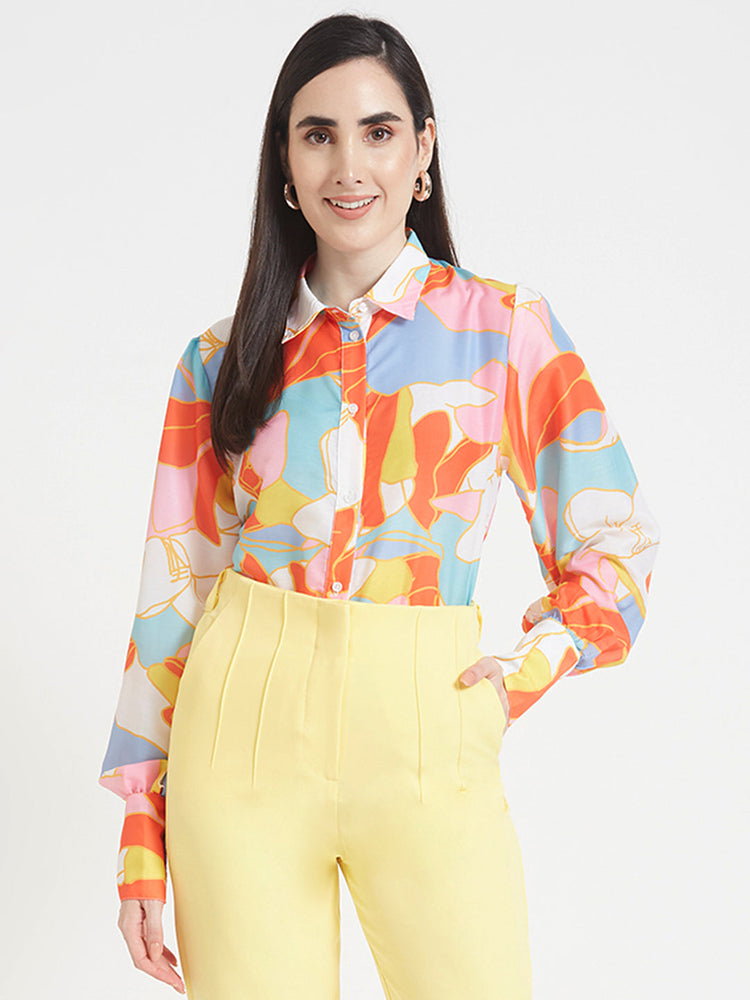 Premium Muslin Digital Print Puff Sleeve Shirt