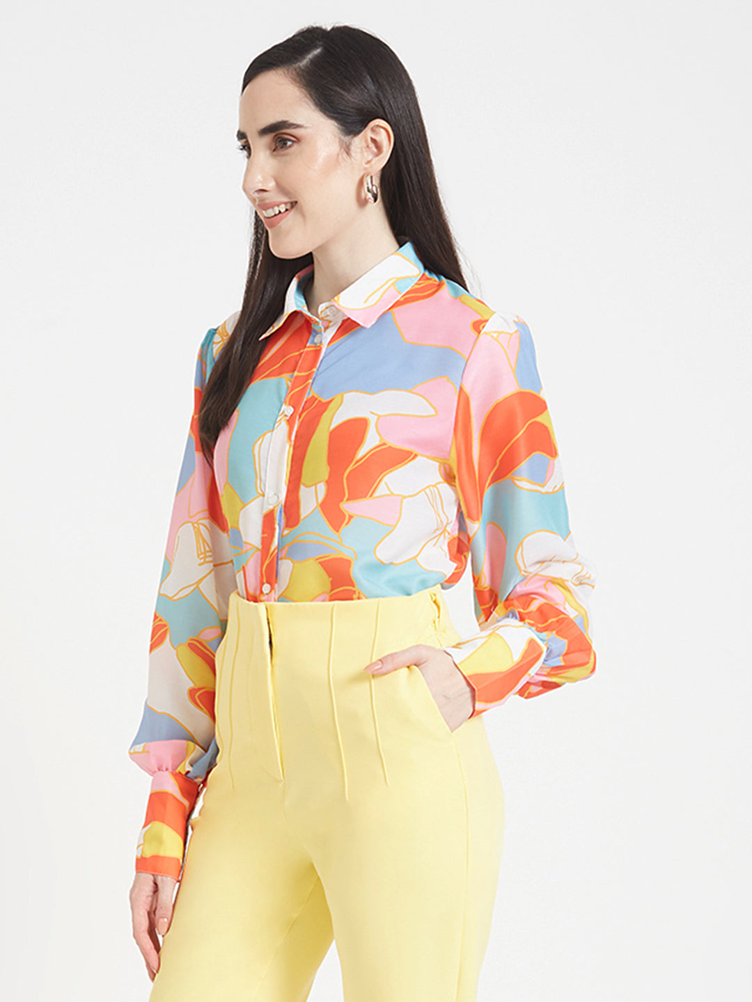 Premium Muslin Digital Print Puff Sleeve Shirt