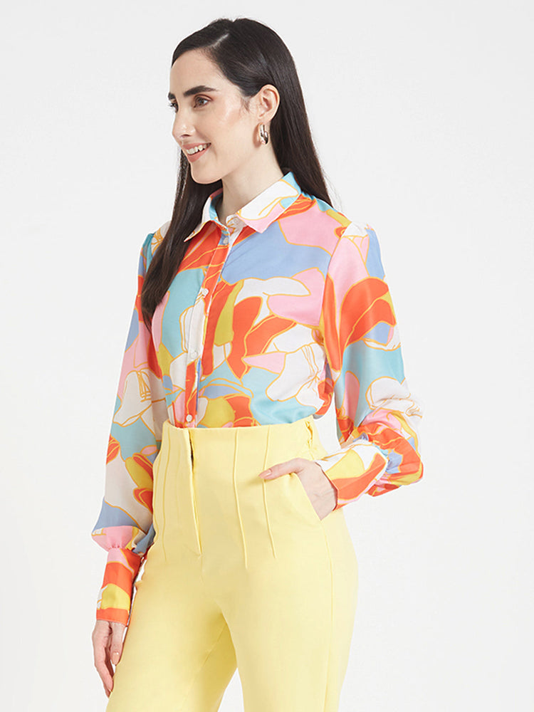 Premium Muslin Digital Print Puff Sleeve Shirt