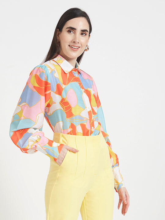 Premium Muslin Digital Print Puff Sleeve Shirt