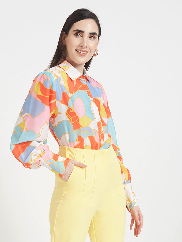 Premium Muslin Digital Print Puff Sleeve Shirt