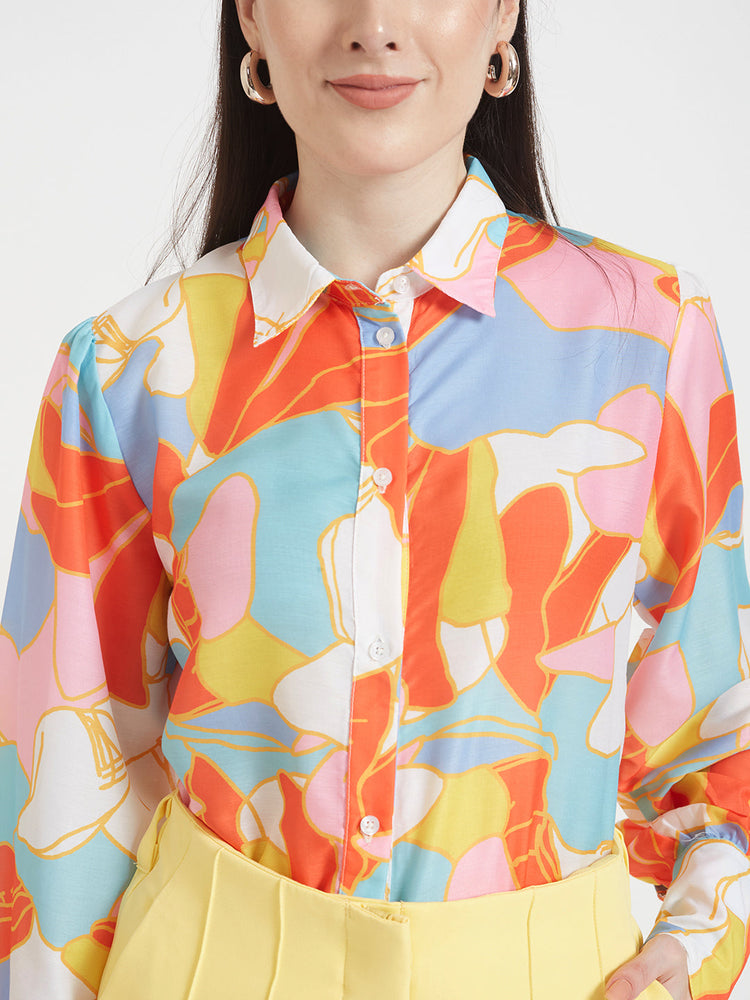 Premium Muslin Digital Print Puff Sleeve Shirt