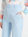 Women'S Luxury Banana Crepe Ice Blue Straight Fit Flap Pocket Trouser