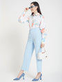 Women'S Luxury Banana Crepe Ice Blue Straight Fit Flap Pocket Trouser
