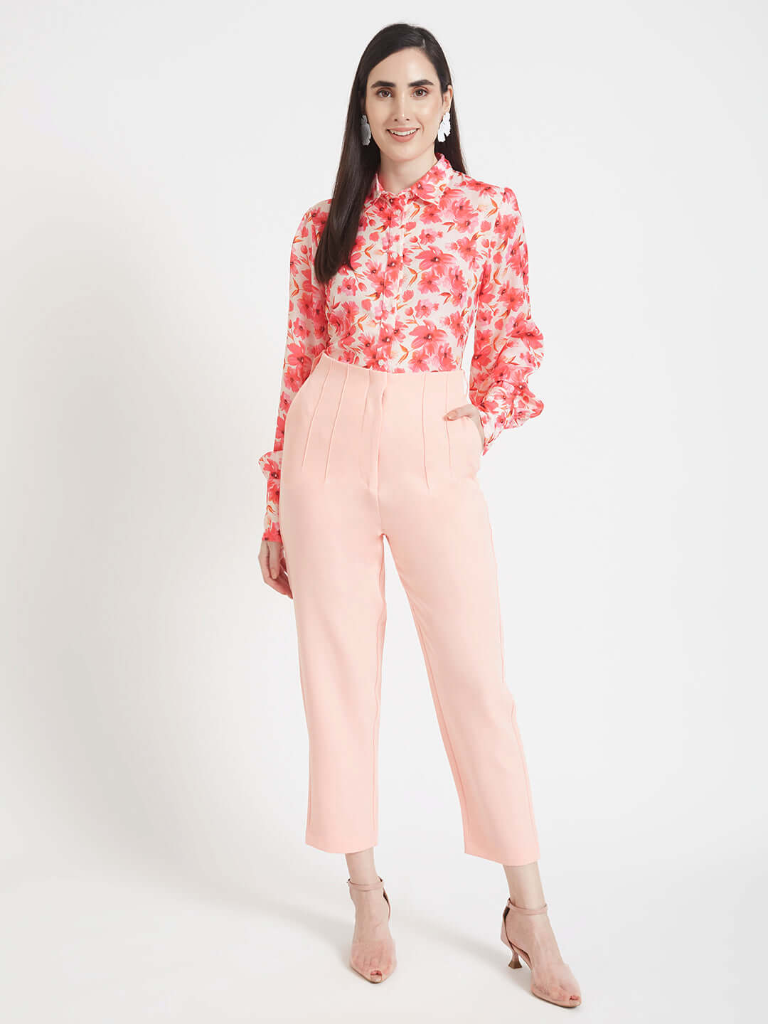 Luxury Satin Digital Print Puff Sleeve Shirt