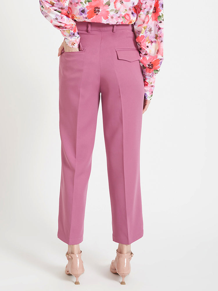 Women'S Luxury Banana Crepe Canyon Rose Straight Fit Flap Pocket Trouser