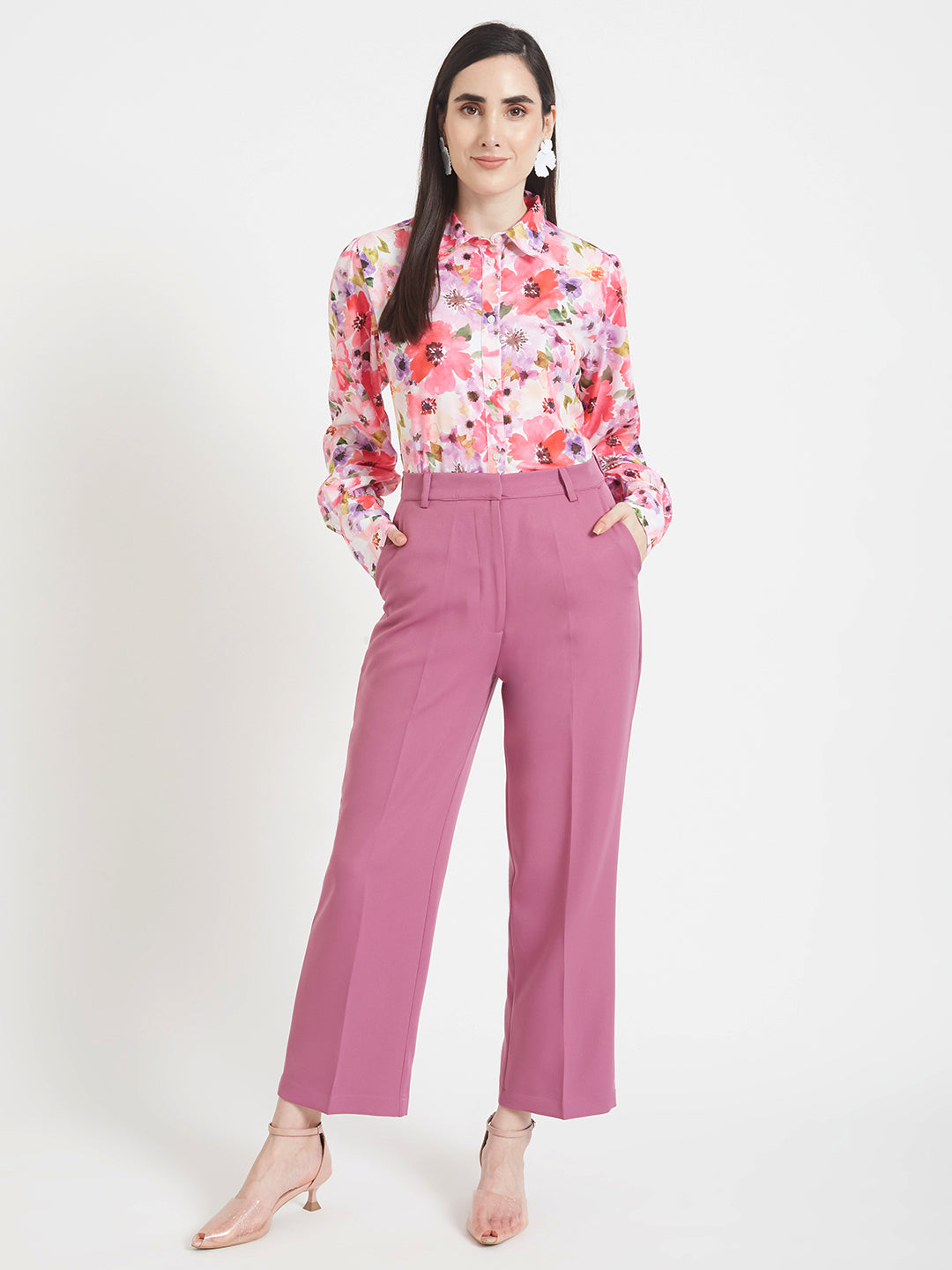Women'S Luxury Banana Crepe Canyon Rose Straight Fit Flap Pocket Trouser