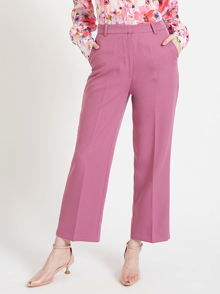 Women'S Luxury Banana Crepe Canyon Rose Straight Fit Flap Pocket Trouser