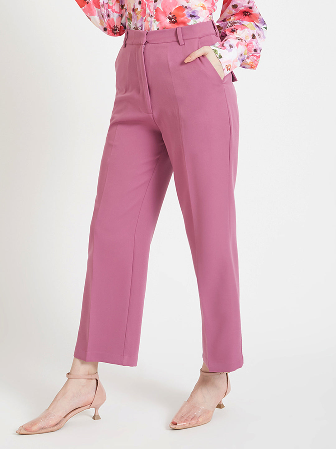 Women'S Luxury Banana Crepe Canyon Rose Straight Fit Flap Pocket Trouser