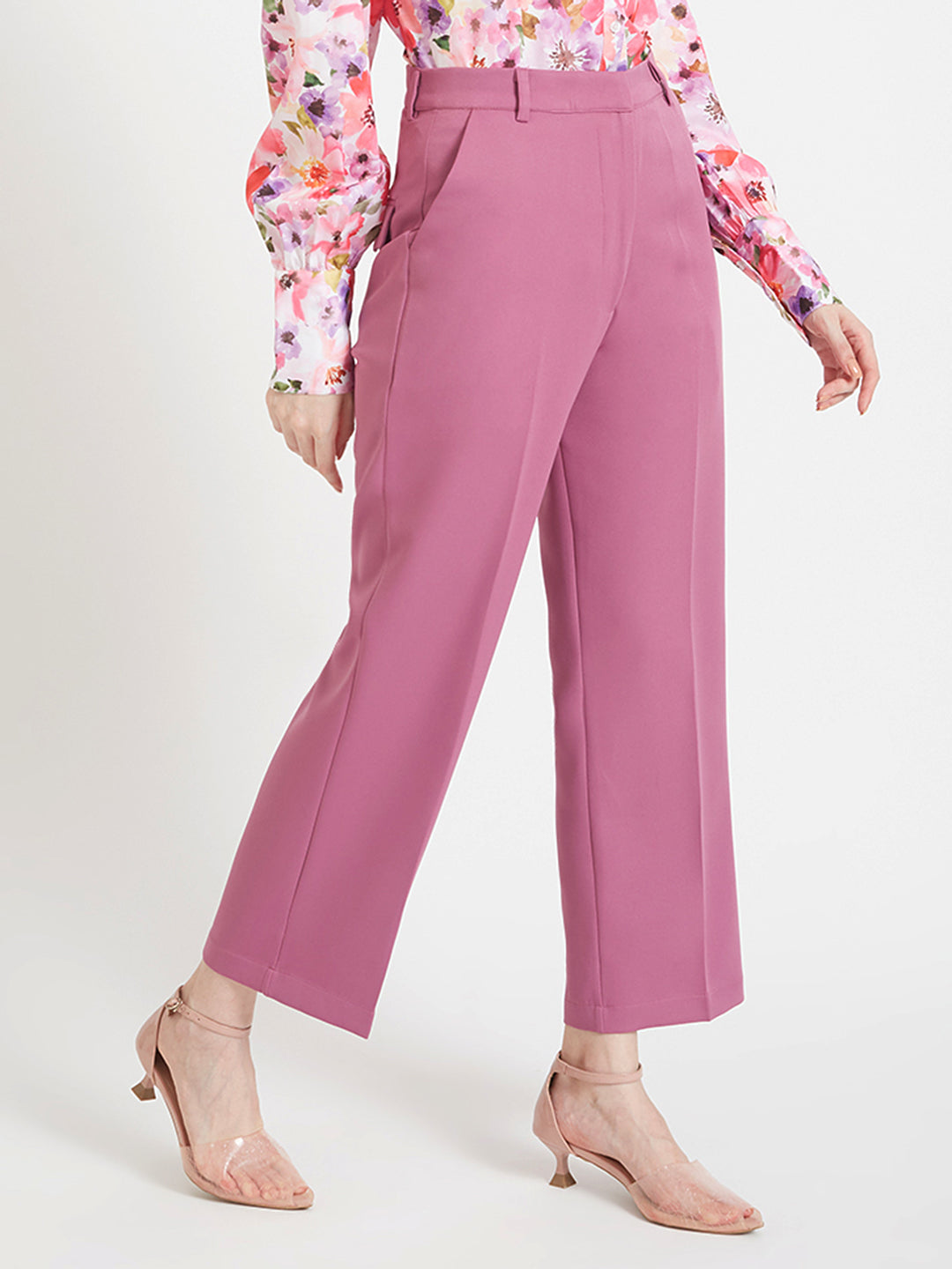 Women'S Luxury Banana Crepe Canyon Rose Straight Fit Flap Pocket Trouser