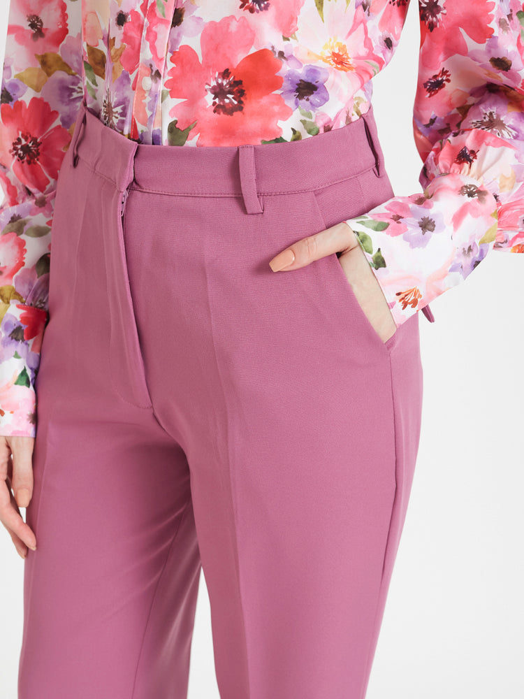 Women'S Luxury Banana Crepe Canyon Rose Straight Fit Flap Pocket Trouser