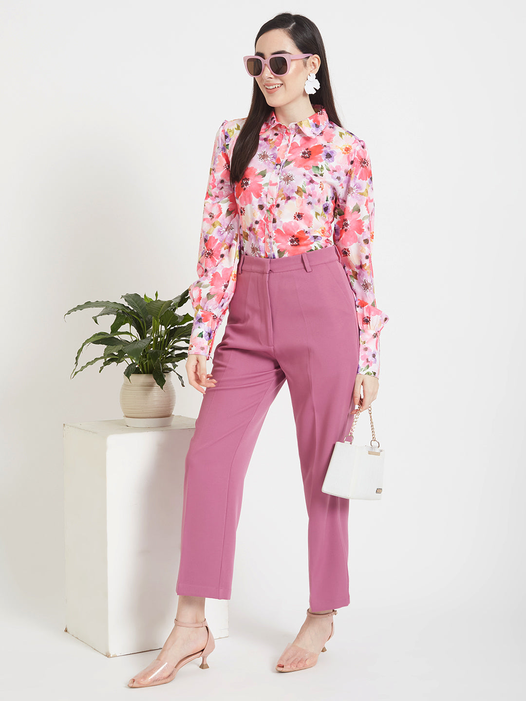 Women'S Luxury Banana Crepe Canyon Rose Straight Fit Flap Pocket Trouser
