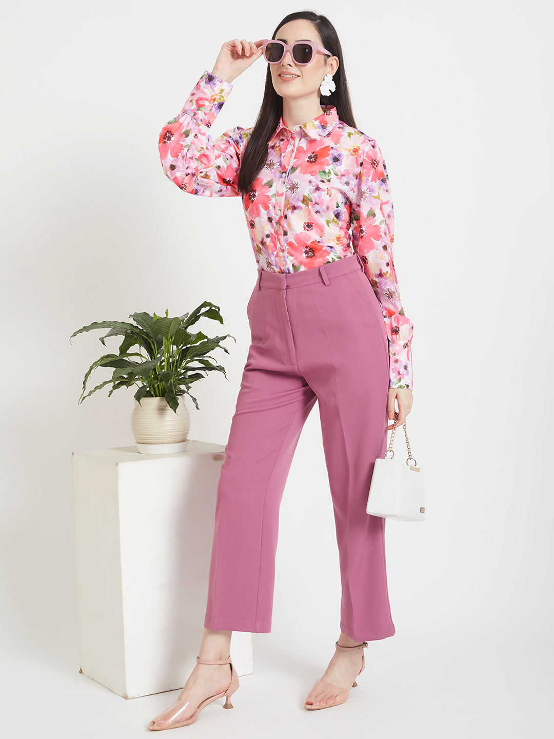 Women'S Luxury Banana Crepe Canyon Rose Straight Fit Flap Pocket Trouser