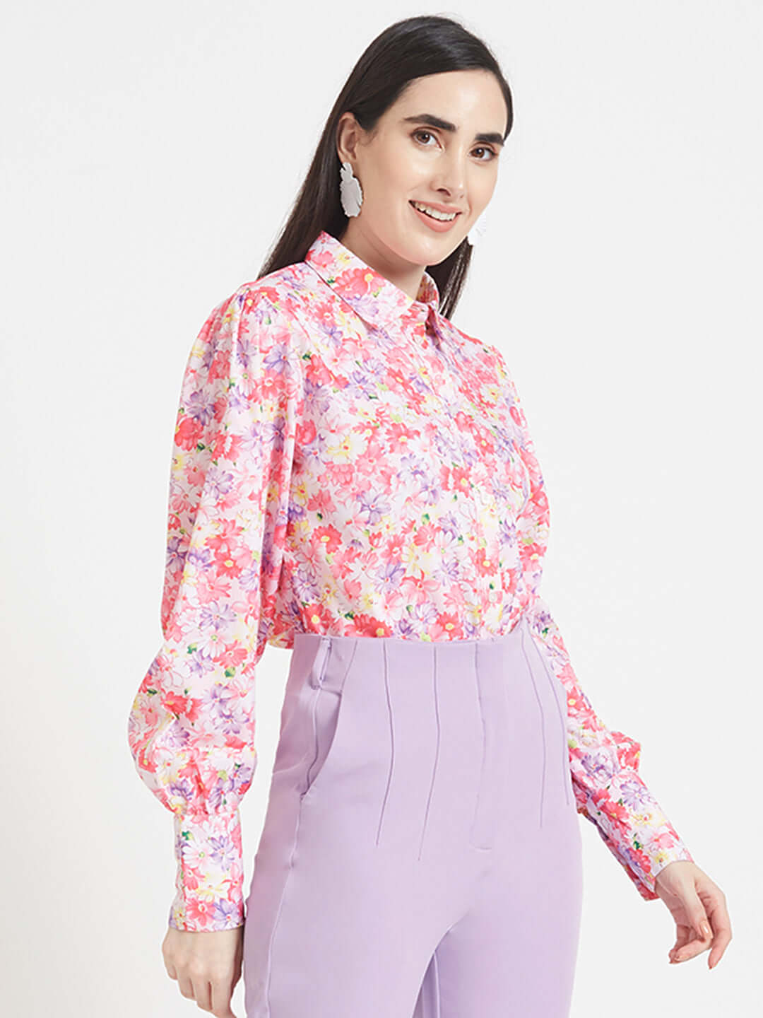 Premium Micro Digital Print Puff Sleeve Shirt