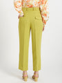 Women'S Luxury Banana Crepe Lime Green Straight Fit Flap Pocket Trouser