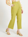 Women'S Luxury Banana Crepe Lime Green Straight Fit Flap Pocket Trouser