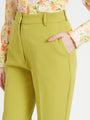 Women'S Luxury Banana Crepe Lime Green Straight Fit Flap Pocket Trouser