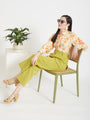 Women'S Luxury Banana Crepe Lime Green Straight Fit Flap Pocket Trouser