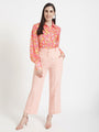 Women'S Luxury Banana Crepe Peach Straight Fit Flap Pocket Trouser